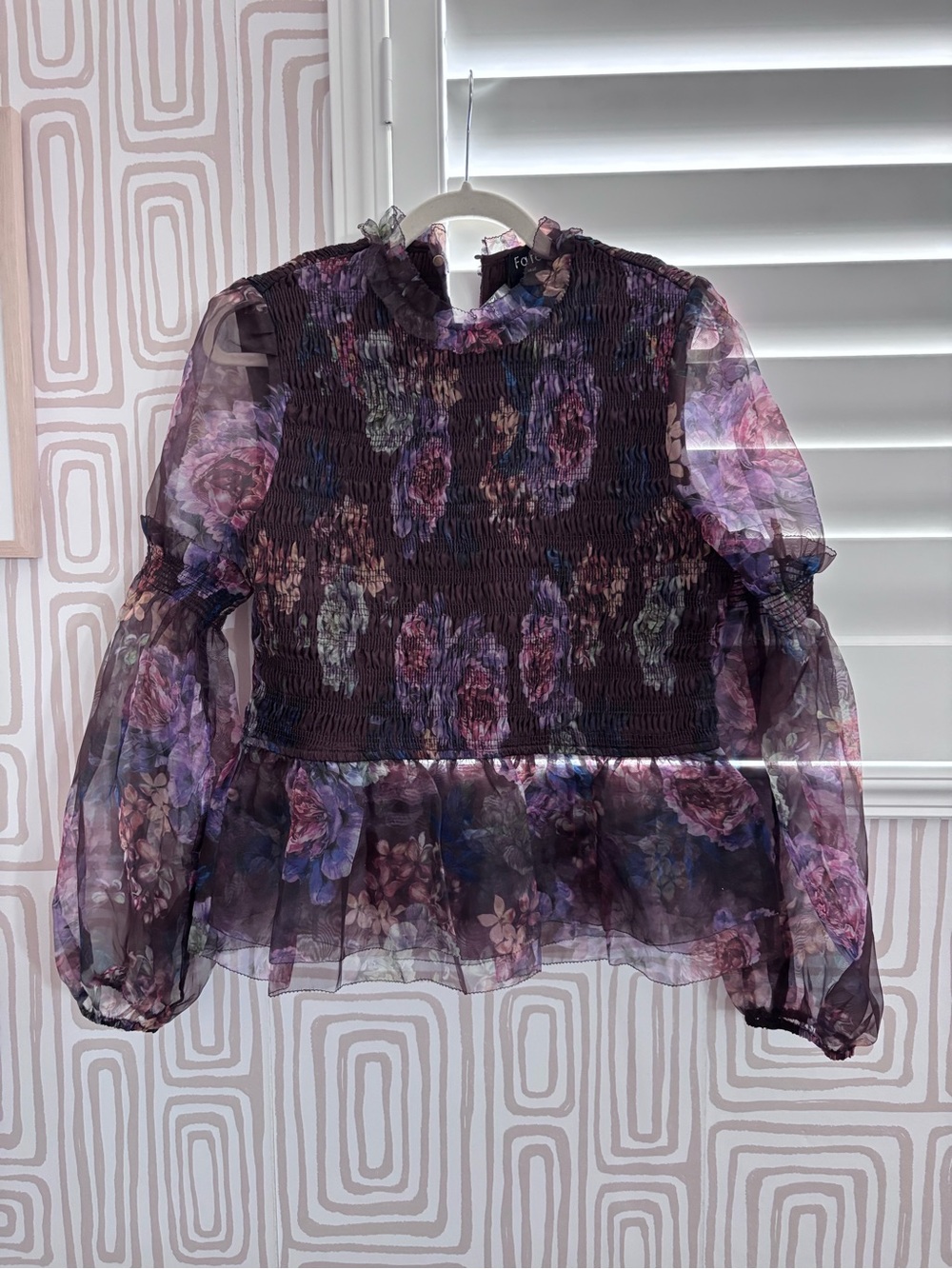 Smocked Floral Sheer Peplum Blouse